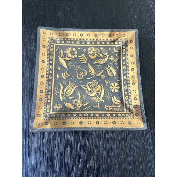 Other - MCM Georges Briard Gold Persian Garden 5.5" Pebbled Glass Plate Dish Tray Vtg